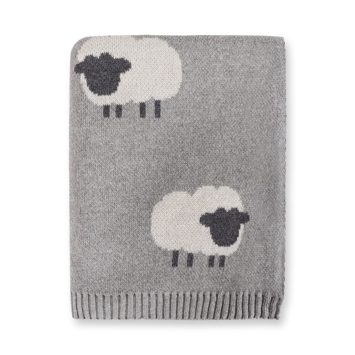 Viverano Organics Grey Woolly Lamb - 3D Jacquard Sweater Knit Baby Blanket (Organic Cotton) - Grey Heather, One Size