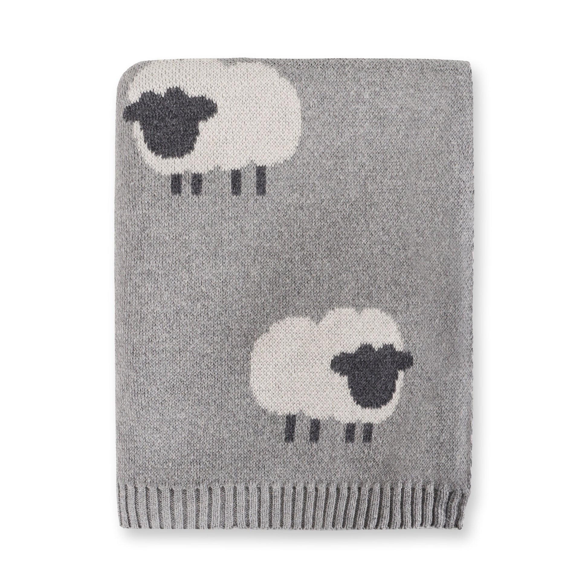 Viverano Organics Grey Woolly Lamb - 3D Jacquard Sweater Knit Baby Blanket (Organic Cotton) - Grey Heather, One Size