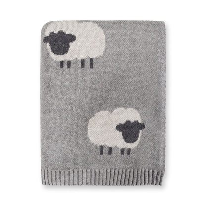 Viverano Organics Grey Woolly Lamb - 3D Jacquard Sweater Knit Baby Blanket (Organic Cotton) - Grey Heather, One Size
