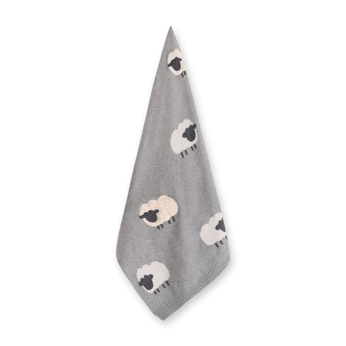 Viverano Organics Grey Woolly Lamb - 3D Jacquard Sweater Knit Baby Blanket (Organic Cotton) - Grey Heather, One Size