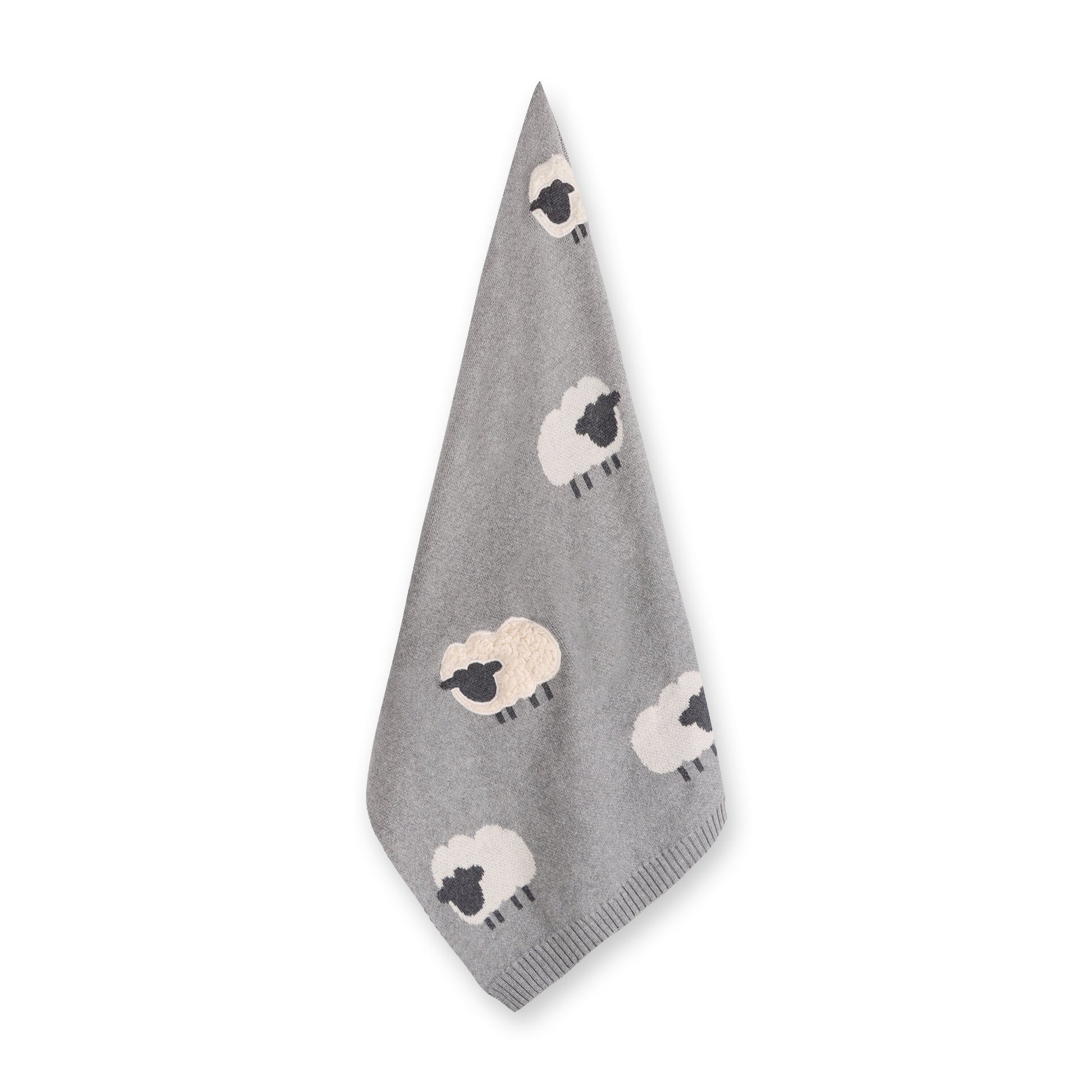 Viverano Organics Grey Woolly Lamb - 3D Jacquard Sweater Knit Baby Blanket (Organic Cotton) - Grey Heather, One Size