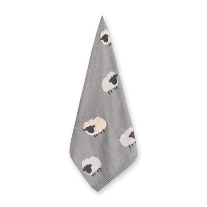 Viverano Organics Grey Woolly Lamb - 3D Jacquard Sweater Knit Baby Blanket (Organic Cotton) - Grey Heather, One Size
