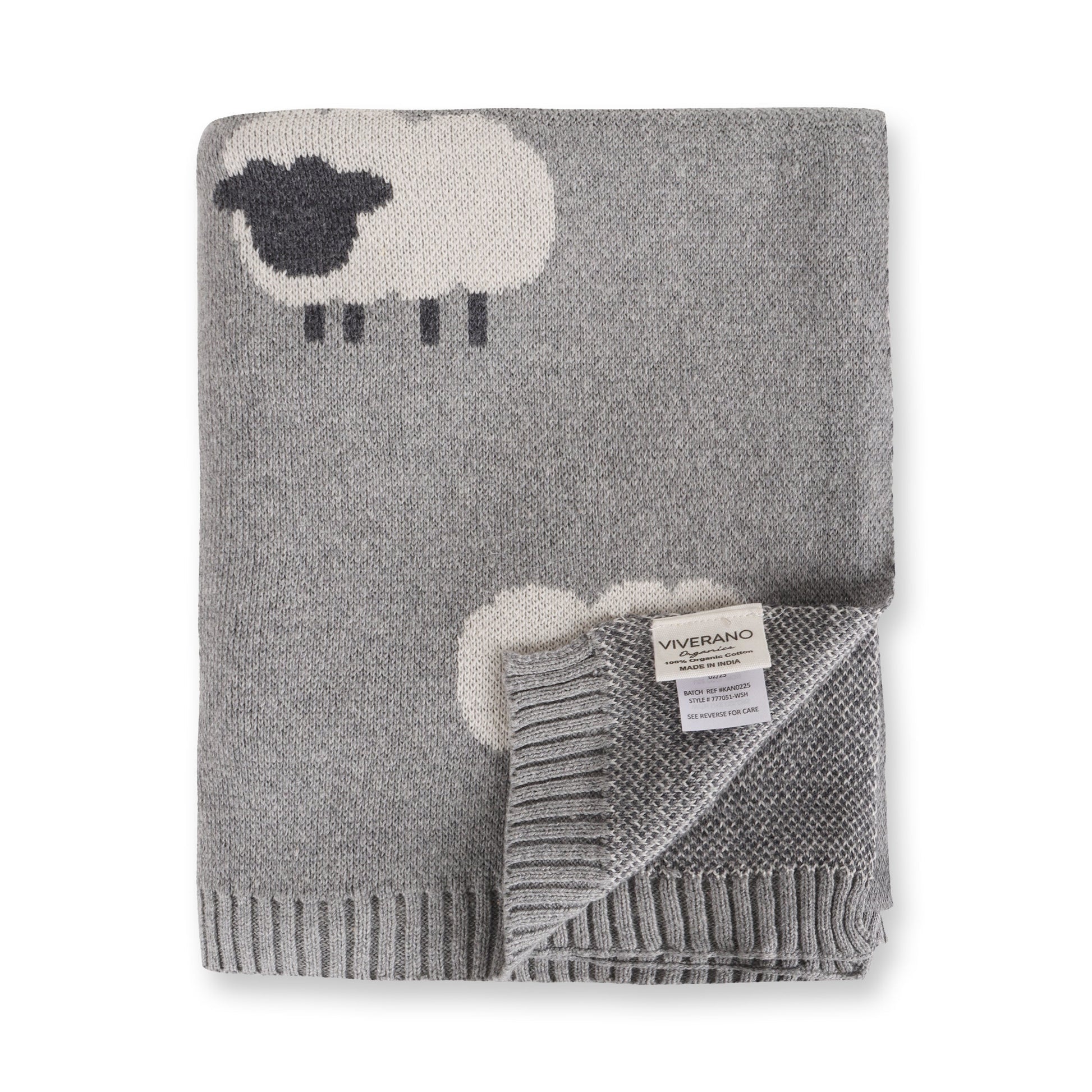 Viverano Organics Grey Woolly Lamb - 3D Jacquard Sweater Knit Baby Blanket (Organic Cotton) - Grey Heather, One Size