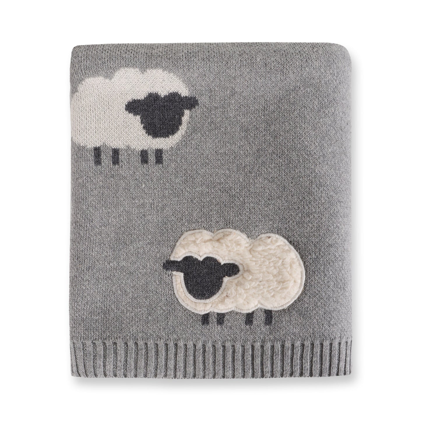 Viverano Organics Grey Woolly Lamb - 3D Jacquard Sweater Knit Baby Blanket (Organic Cotton) - Grey Heather, One Size