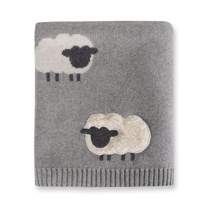 Viverano Organics Grey Woolly Lamb - 3D Jacquard Sweater Knit Baby Blanket (Organic Cotton) - Grey Heather, One Size