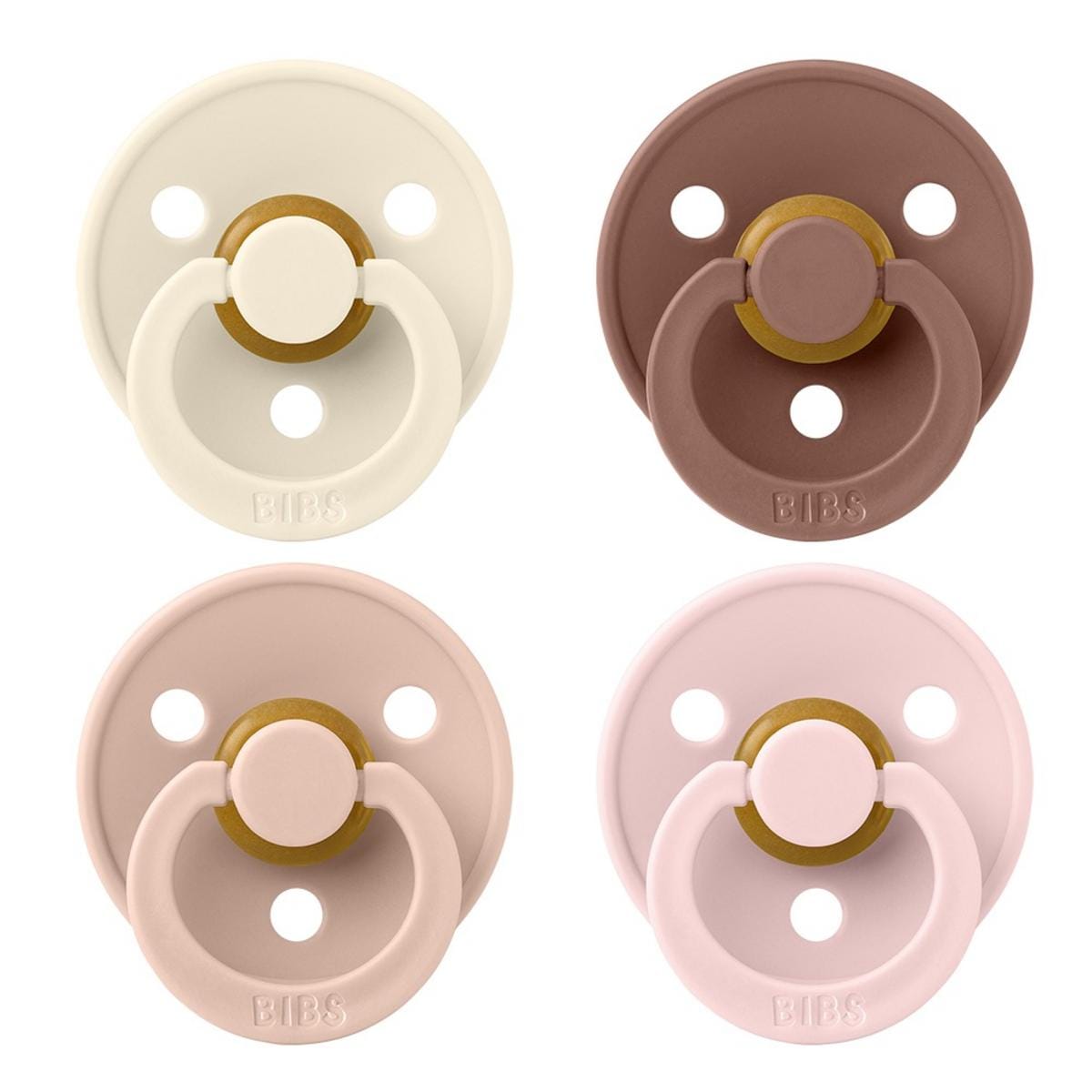 BIBS Original Colour Pacifier, 4 Pack - Ivory/Blush/Woodchuck/Blossom - Size 1 (0-6 m) - 110459