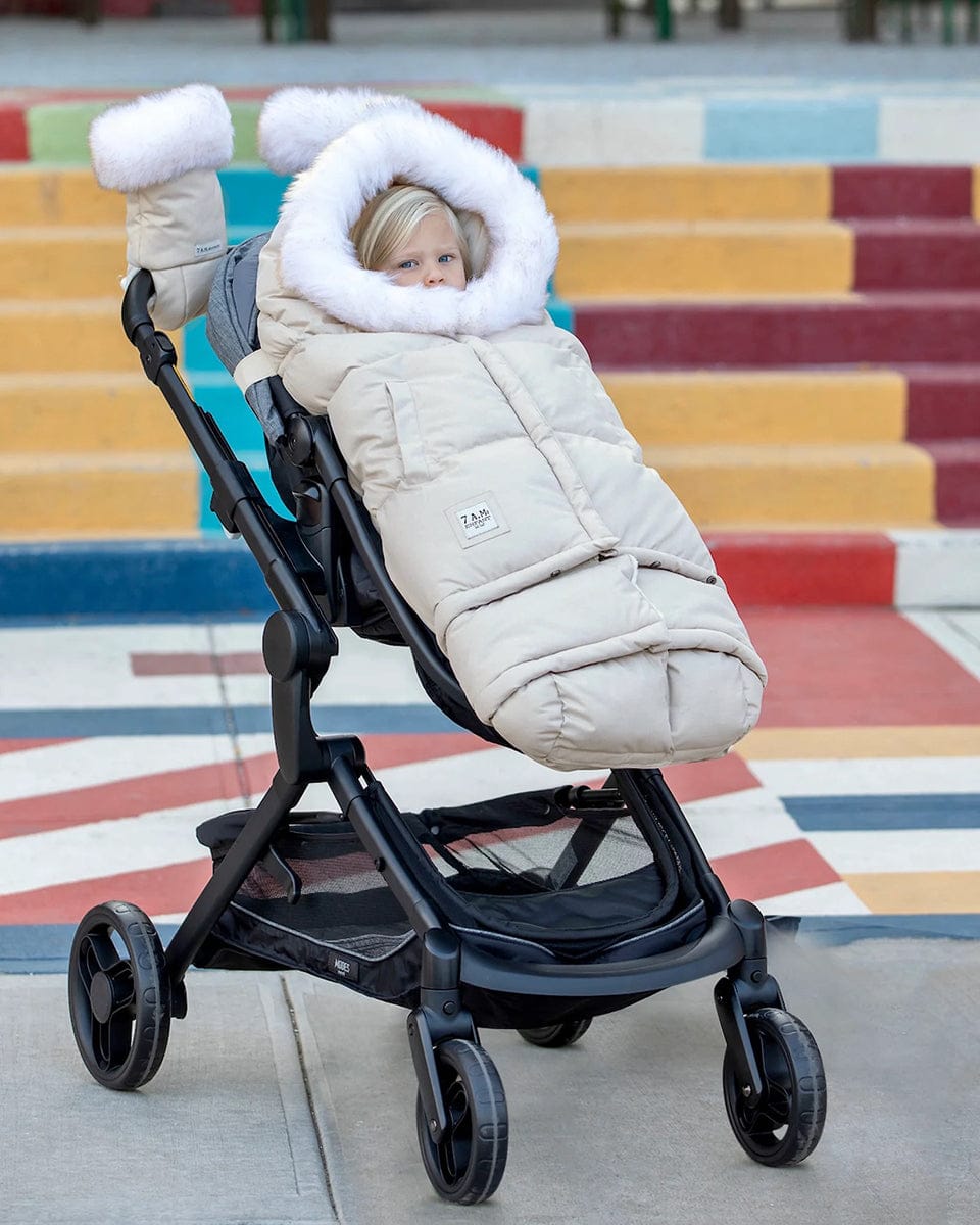7 A.M. Enfant Blanket 212 Evolution Tundra Footmuff - Heather Beige / White Faux Fur - B212E-HBF