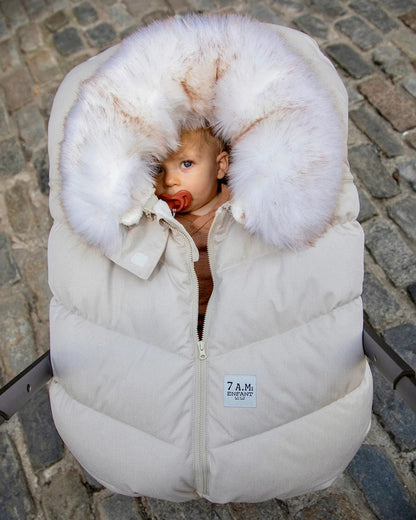 7 A.M. Enfant Car Seat Cocoon Tundra - Heather Beige / White Faux Fur - CSC-HBF