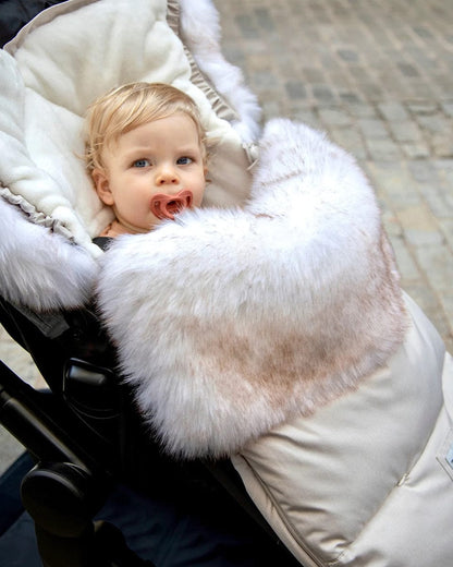 7 A.M. Enfant Plushpod Footmuff - Tundra Heather Beige / White Faux Fur (0-18m) - POD50-E1-HBF