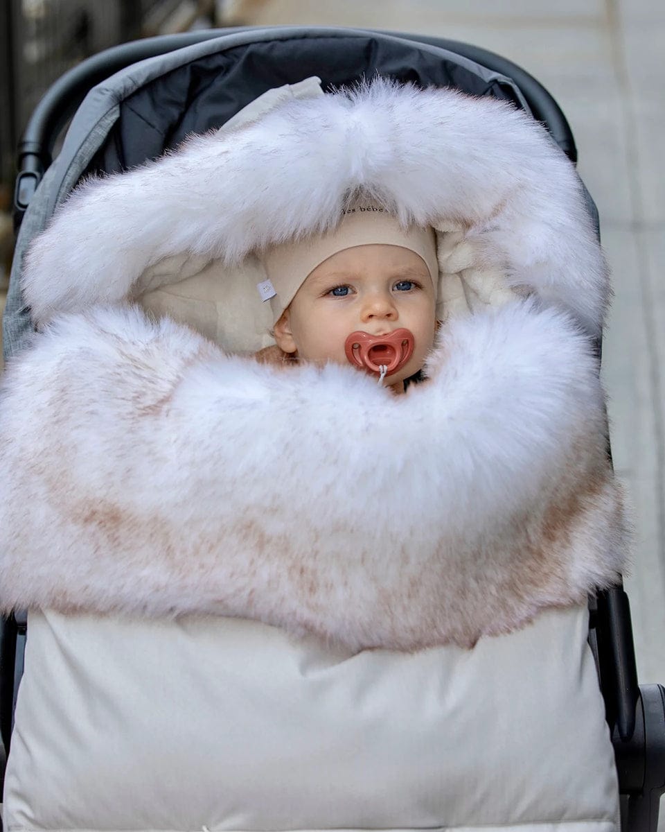 7 A.M. Enfant Plushpod Footmuff - Tundra Heather Beige / White Faux Fur (0-18m) - POD50-E1-HBF