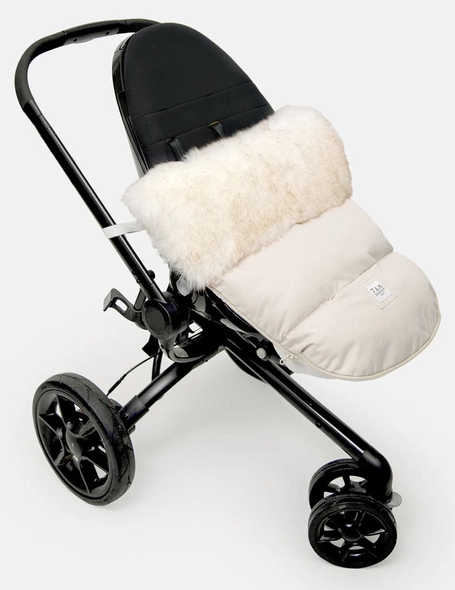 7 A.M. Enfant Plushpod Footmuff - Tundra Heather Beige / White Faux Fur (0-18m) - POD50-E1-HBF