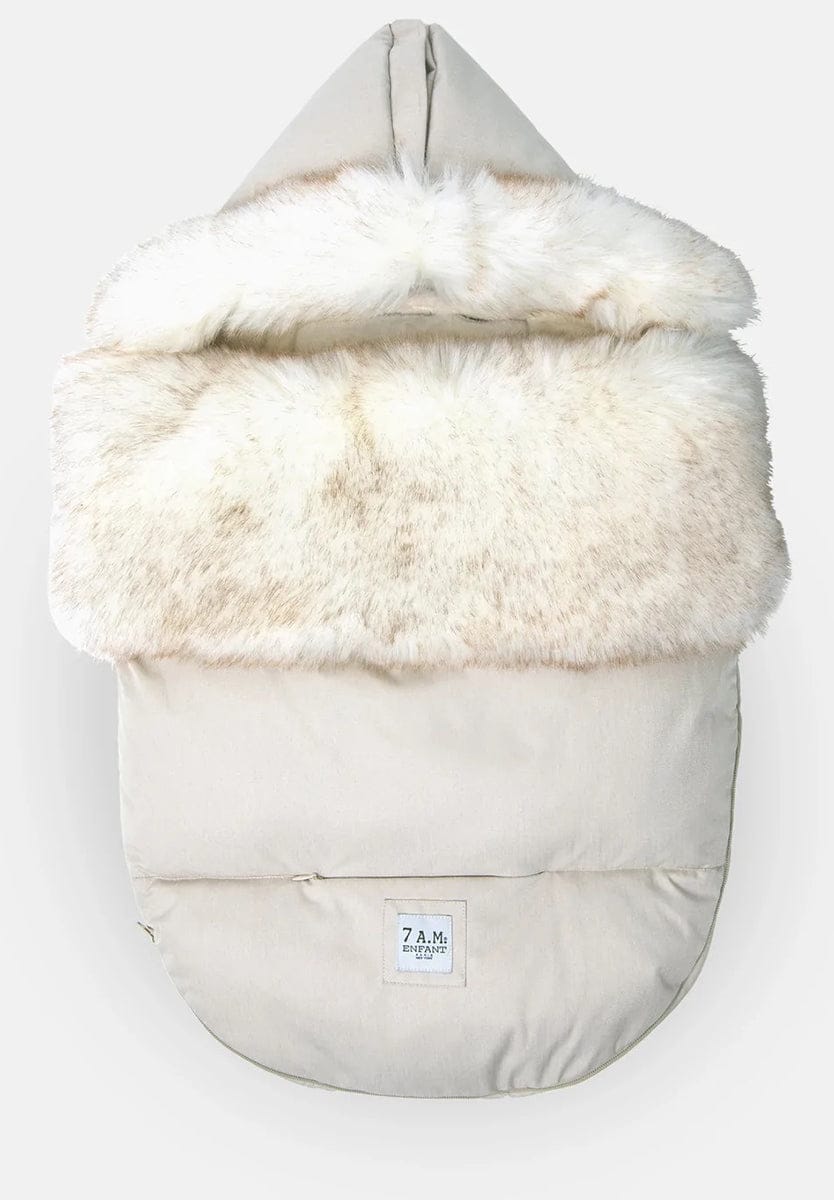 7 A.M. Enfant Plushpod Footmuff - Tundra Heather Beige / White Faux Fur (0-18m) - POD50-E1-HBF