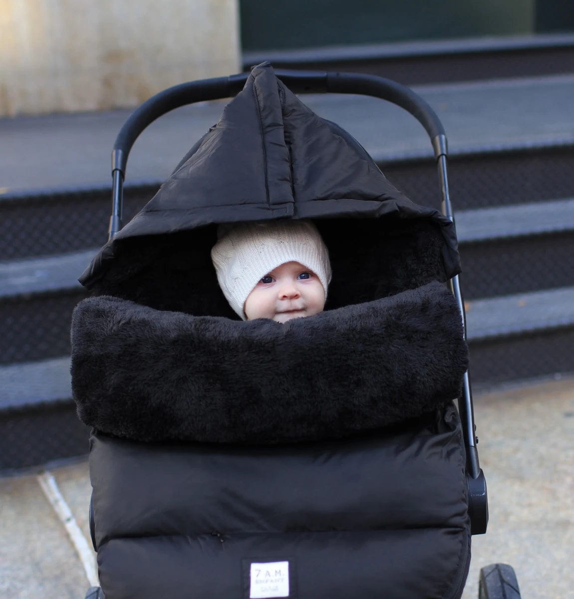7 A.M. Enfant POD Footmuff, Small/Medium (0-18M) - Black Plush - pod20sm-bp