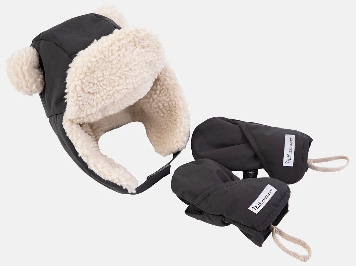 7 A.M. Enfant The Cub Mitten & Hat Set - Benji - Smokey (6-12M) - MTCHE80-D2-SMK
