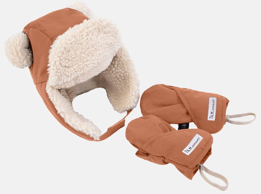 7 A.M. Enfant The Cub Mitten & Hat Set - Benji - Spice (12-18M) - MTCHE80-E-SP