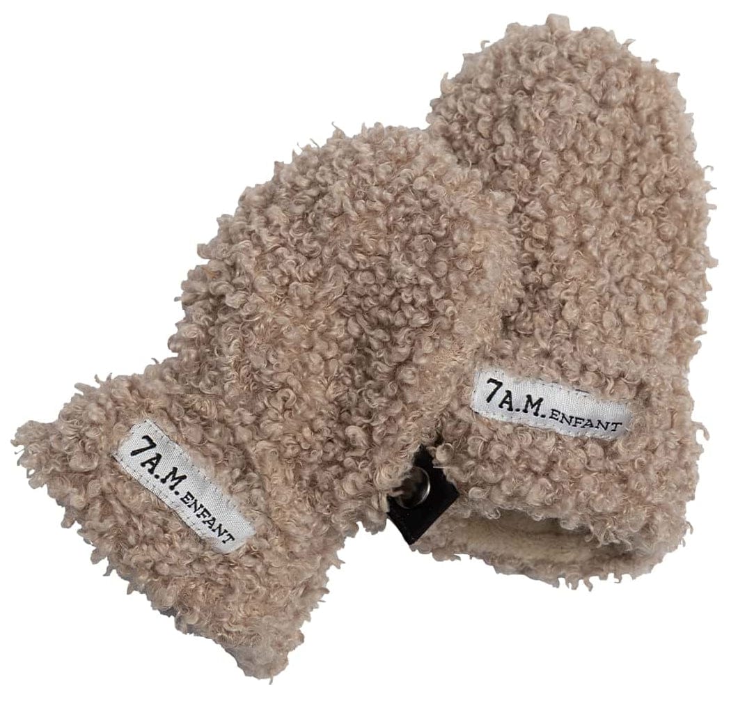 7 A.M. Enfant The Cub Mitten & Hat Set - Teddy - Oatmeal Teddy (0-6m) - MTCH901-TEDO