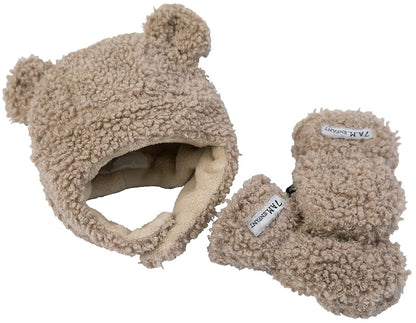 7 A.M. Enfant The Cub Mitten & Hat Set - Teddy - Oatmeal Teddy (12-24m) - MTCH903-TEDO