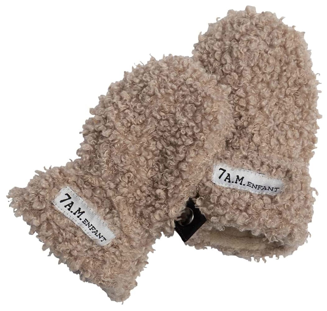 7 A.M. Enfant The Cub Mitten & Hat Set - Teddy - Oatmeal Teddy (6-12m) - MTCH902-TEDO