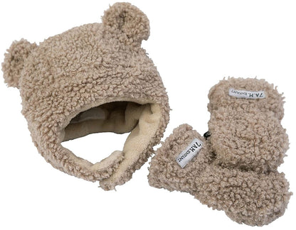 7 A.M. Enfant The Cub Mitten & Hat Set - Teddy - Oatmeal Teddy (6-12m) - MTCH902-TEDO