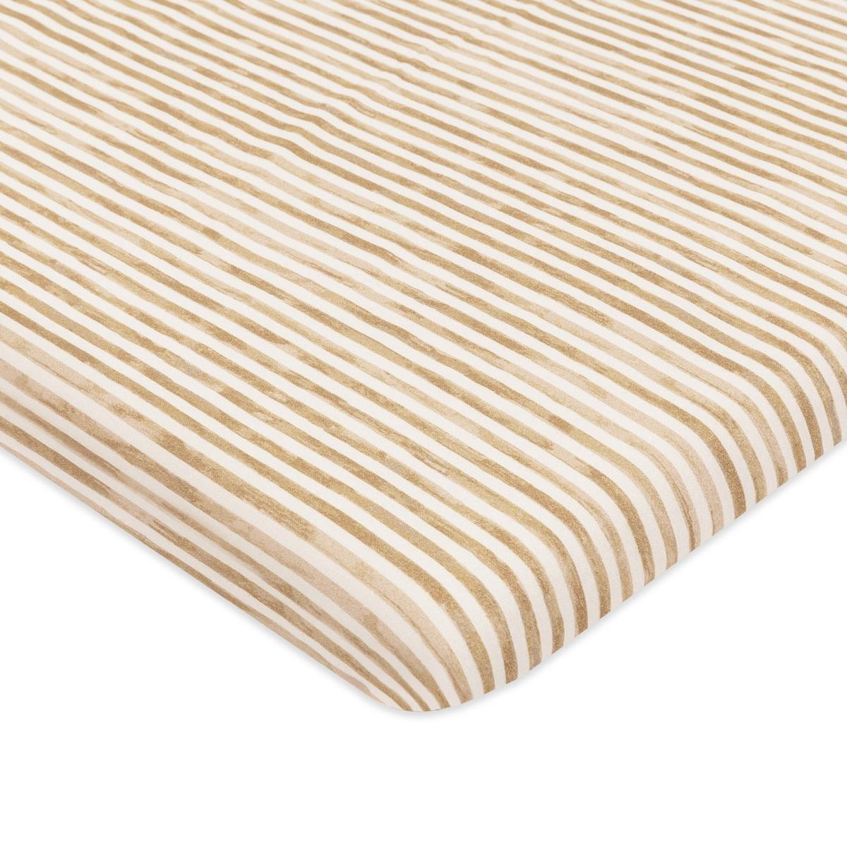 Babyletto crib sheet with tan and white horizontal stripes