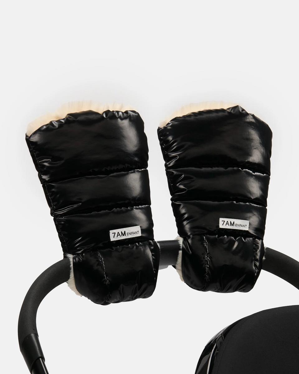 7AM Enfant Warmmuffs 212 - Black Liquid Shine / Arctic White Faux Fur, OS