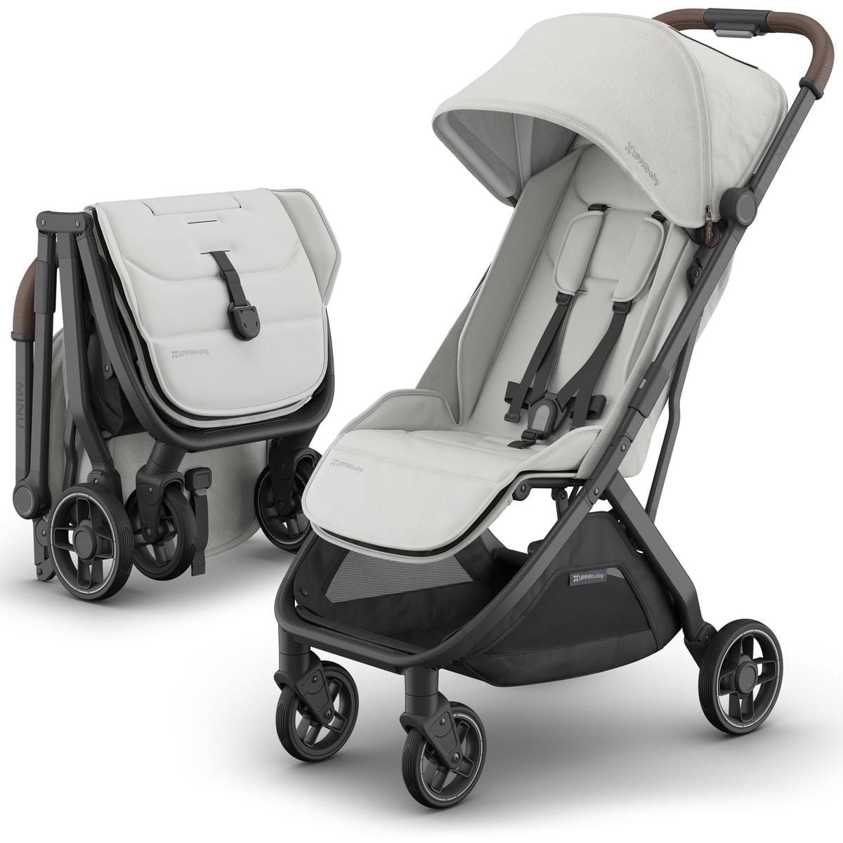 UPPAbaby OPEN BOX Minu V3 Compact Stroller - Savannah (Pearl Gray Melange / Carbon Frame / Chestnut Leather) - 0803-MIN-NA-SAV-OB