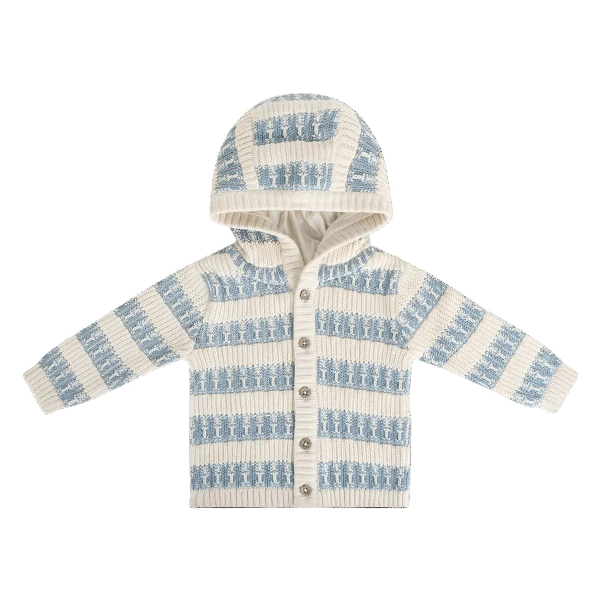 Viverano Organics Textured Knit Baby Hooded Jacket (Organic Cotton) - Mineral Blue, 3-6M