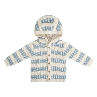 Viverano Organics Textured Knit Baby Hooded Jacket (Organic Cotton) - Mineral Blue, 3-6M