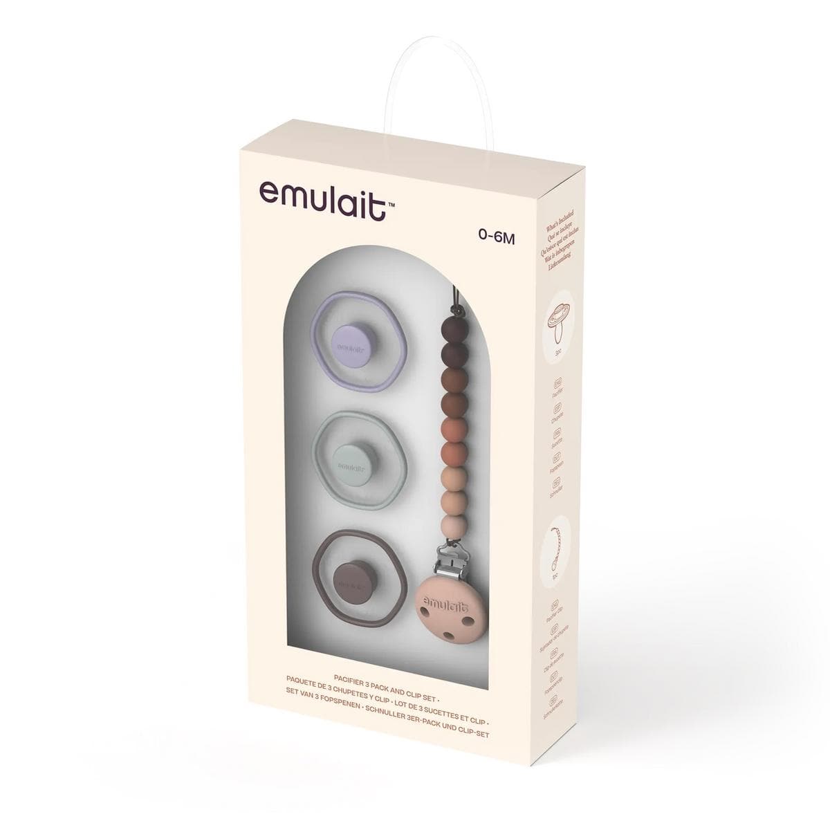 Emulait Pacifier 3 Pack and Clip Gift Set, 0-6 Months - AS-GS-PACC-1