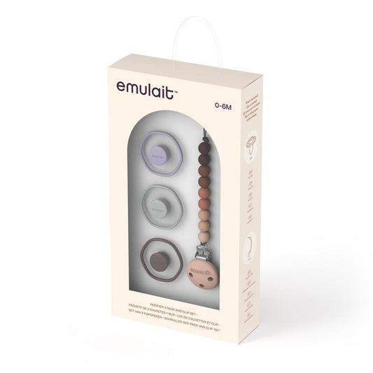 Emulait Pacifier 3 Pack and Clip Gift Set, 0-6 Months - AS-GS-PACC-1