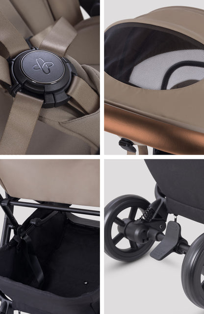 Silver Cross Nia Compact Travel Stroller + Cup Holder + Travel Bag Bundle - Champagne