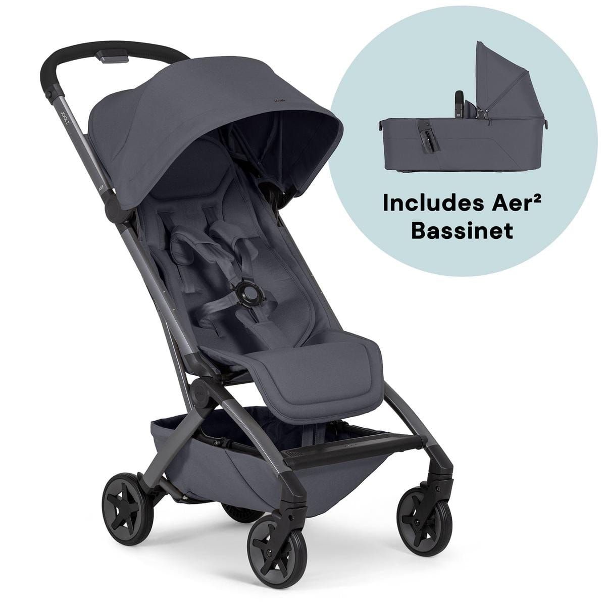Joolz Aer2 Lightweight Compact Stroller + Bassinet Bundle - Stone Grey - 440204-440254