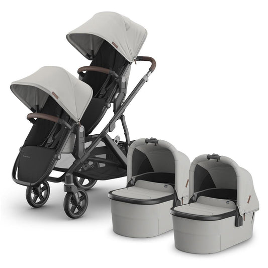 UPPAbaby Vista V3 Twin Stroller with RumbleSeat V3 + Bassinet Bundle - Savannah - TWIN-V3-BAS-0303-VSO-NA-SAV