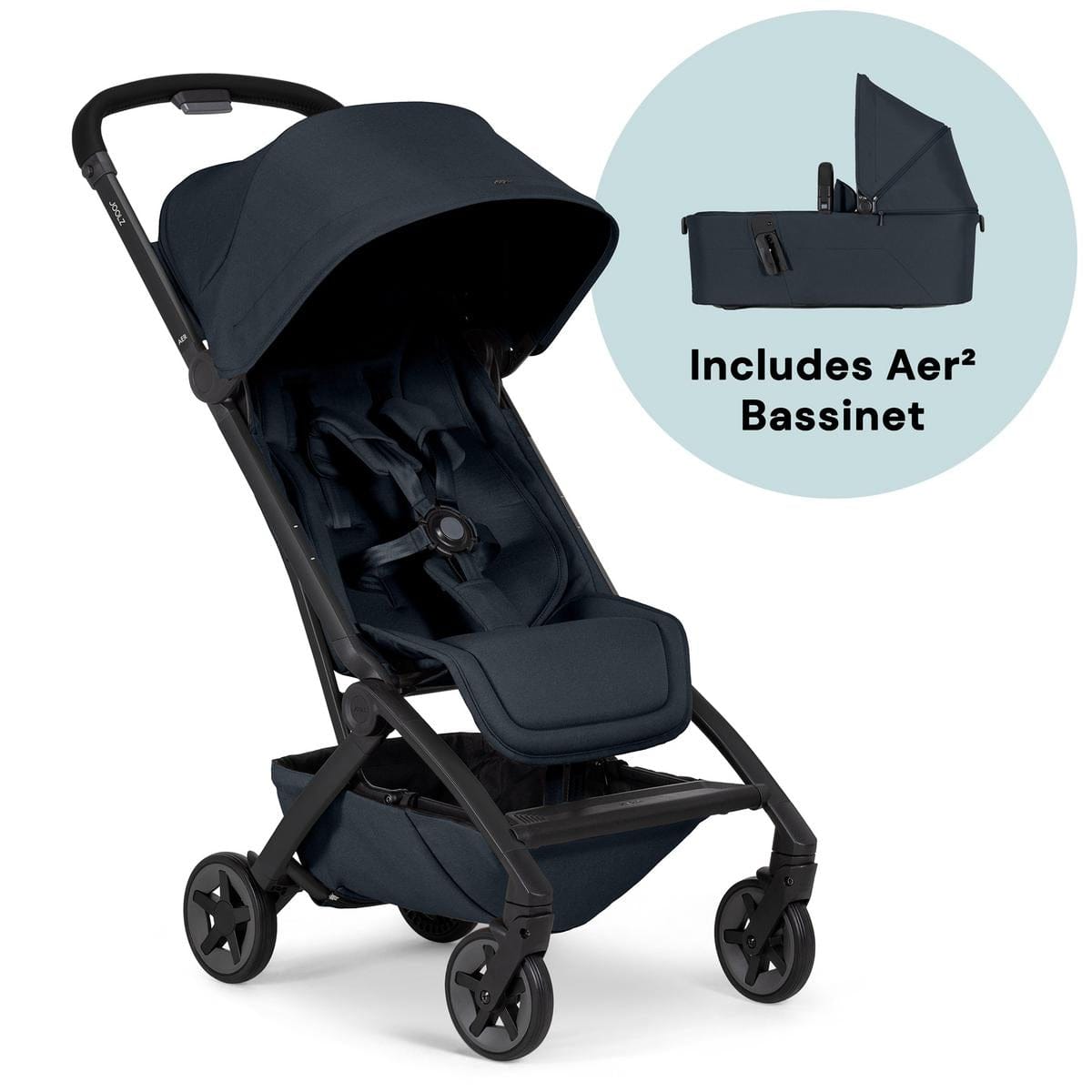 Joolz Aer2 Lightweight Compact Stroller + Bassinet Bundle - Dark Navy Blue - 440205-440255