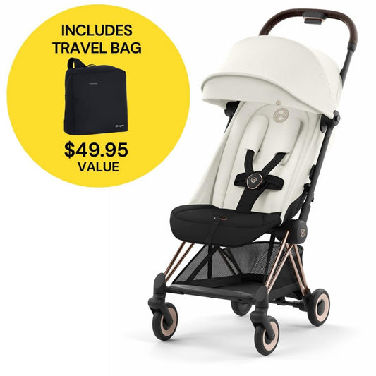 Cybex COYA Compact Stroller + Travel Bag Bundle - Rose Gold / Off White - 522004273-521001489