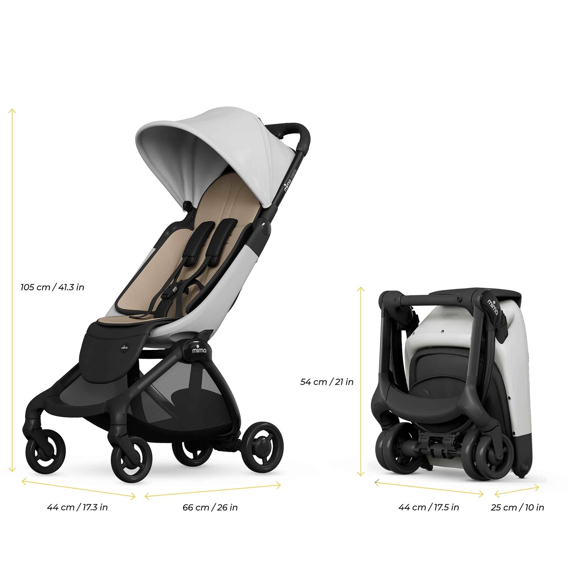 Mima Miro Compact Stroller + Bumper Bar + Cup Holder - White - A702007-B