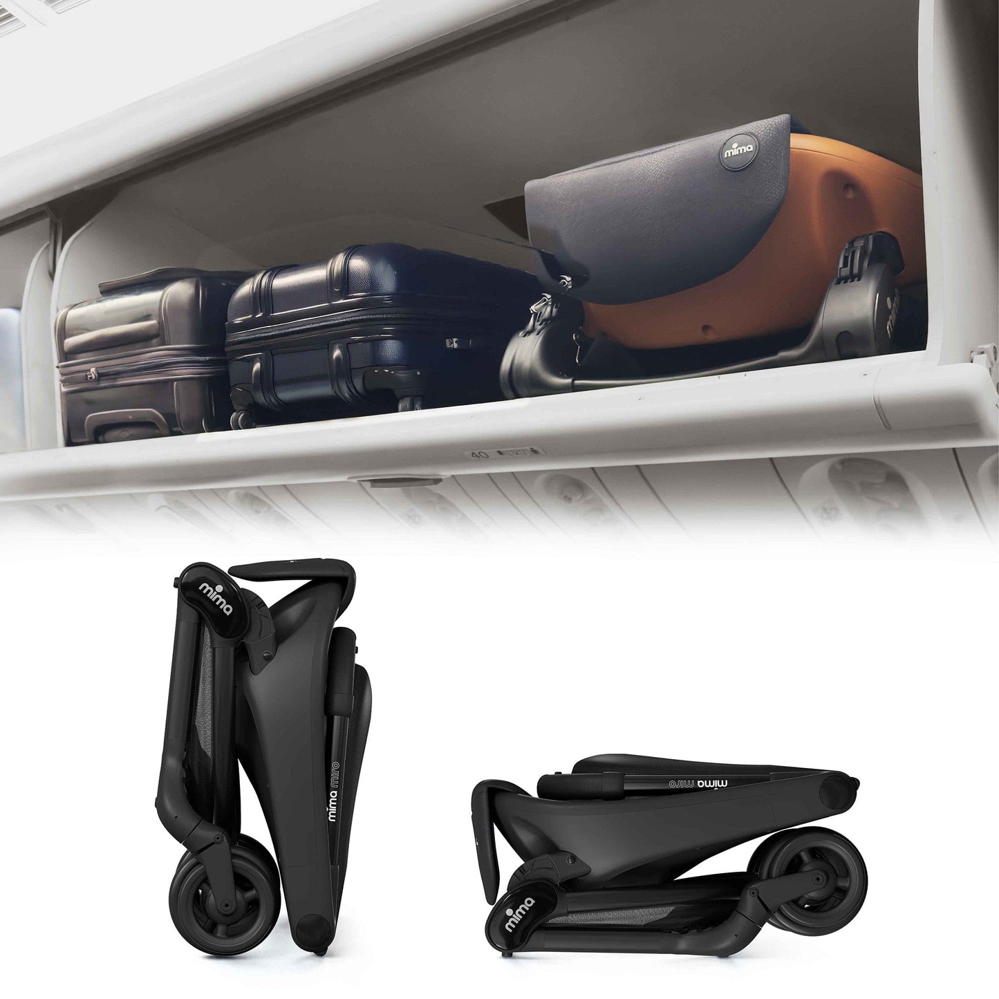 Mima Miro Compact Stroller + Bumper Bar + Cup Holder - Black - A702110-B