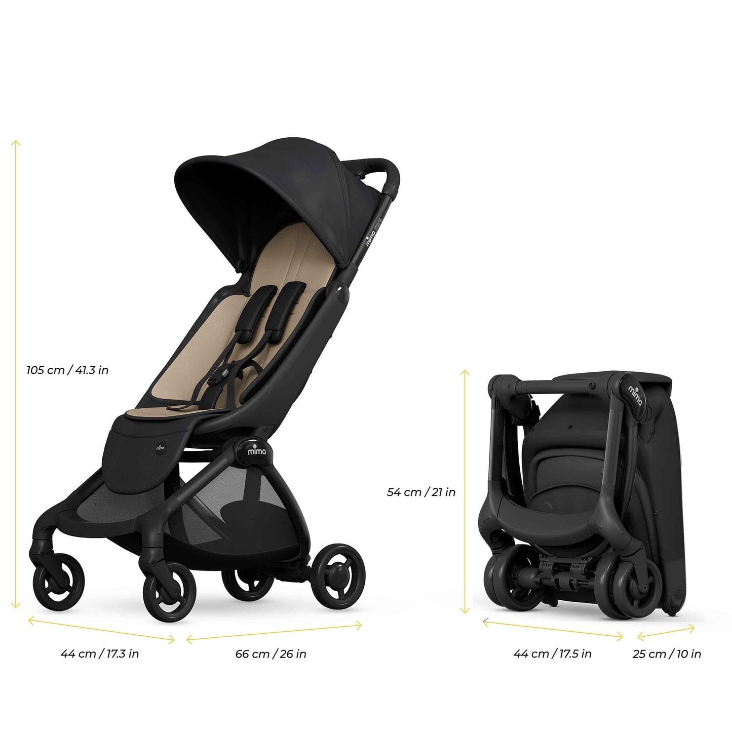 Mima Miro Compact Stroller + Bumper Bar + Cup Holder - Black - A702110-B