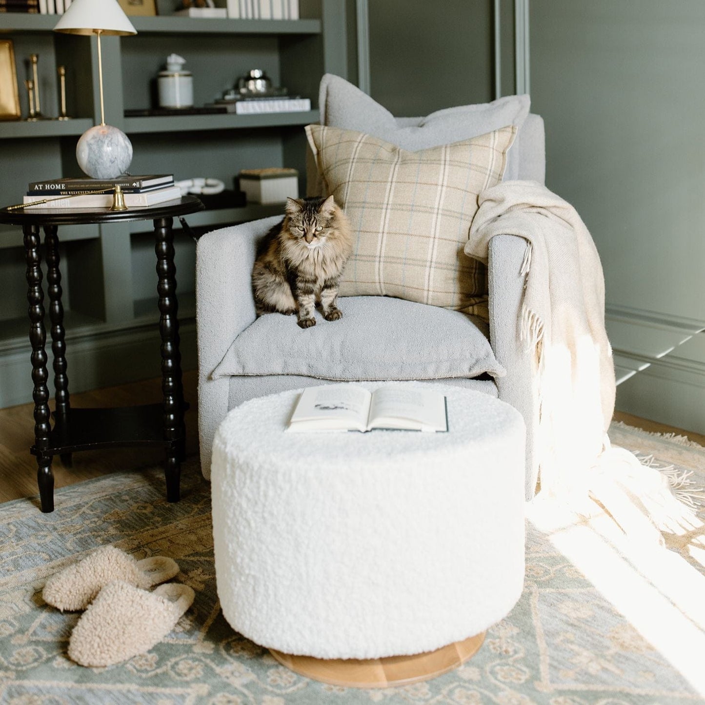 Oilo Small Stationary Oval Ottoman With Wood Base -