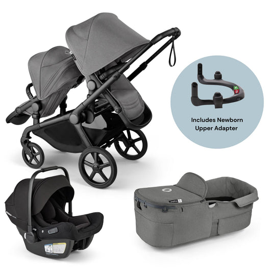 Bugaboo Kangaroo Complete All-Position Double + Turtle Air Shield Travel System Bundle - Moon Grey