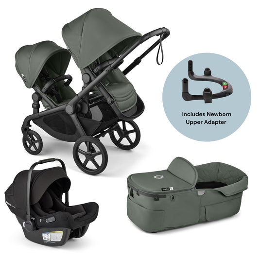 Bugaboo Kangaroo Complete All-Position Double + Turtle Air Shield Travel System Bundle - Forest Green