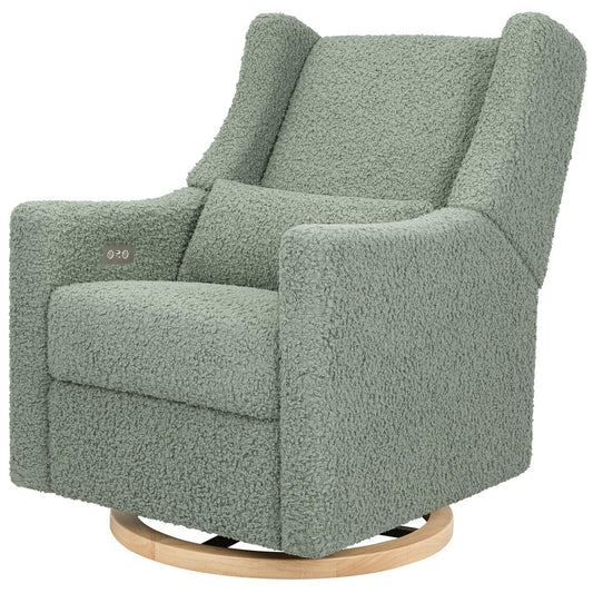 Babyletto Kiwi Electronic Glider Recliner w/ USB - Sage Teddy Loop w/ Light Wood Base