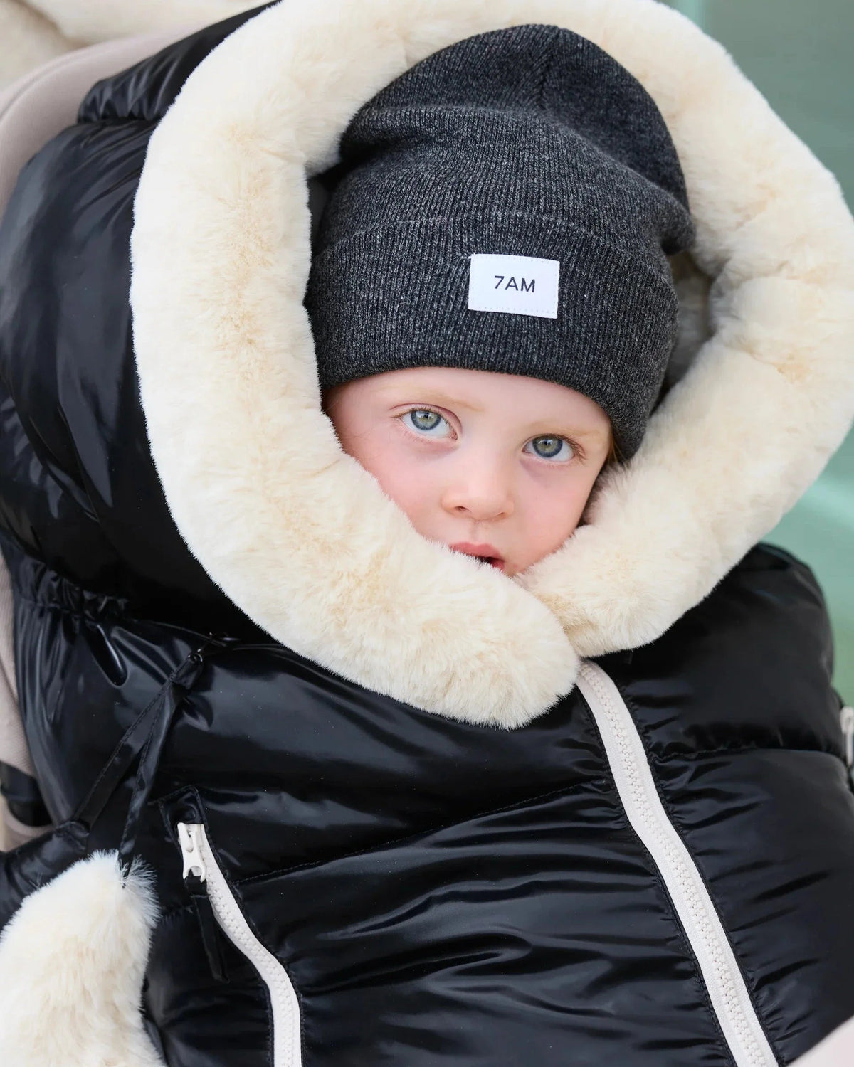 7AM Enfant Blanket 212 Evolution Footmuff - Black Liquid Shine / Arctic White Faux Fur, 6M-4T - Image 14