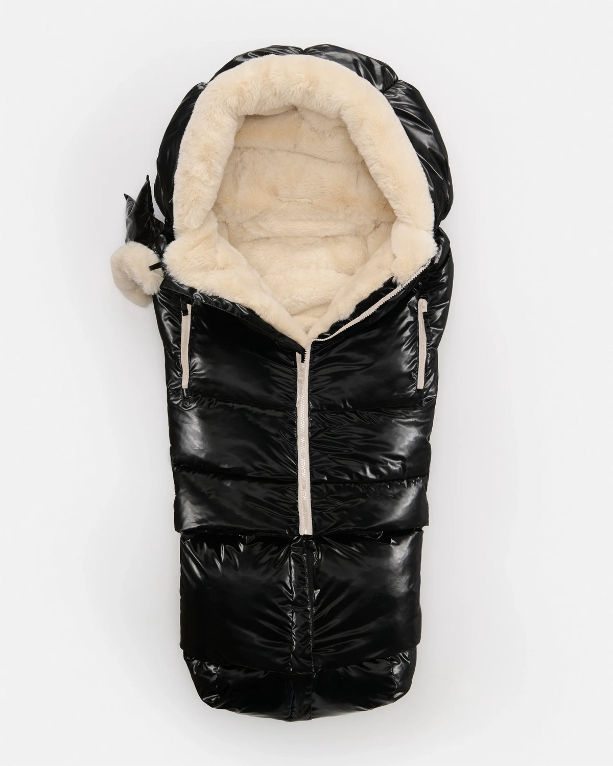 7AM Enfant Blanket 212 Evolution Footmuff - Black Liquid Shine / Arctic White Faux Fur, 6M-4T - Image 4