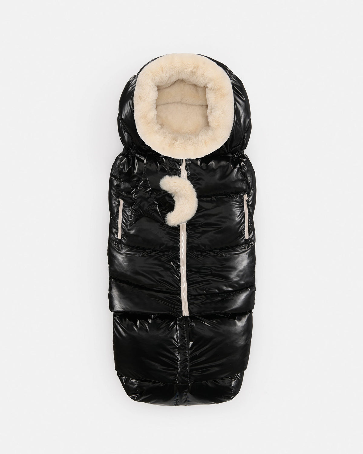 7AM Enfant Blanket 212 Evolution Footmuff - Black Liquid Shine / Arctic White Faux Fur, 6M-4T