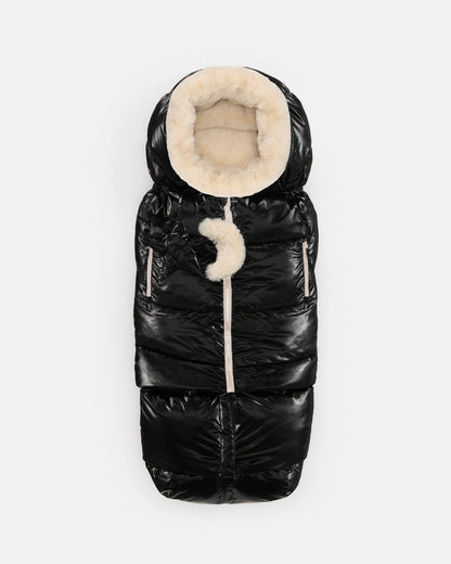 7AM Enfant Blanket 212 Evolution Footmuff - Black Liquid Shine / Arctic White Faux Fur, 6M-4T