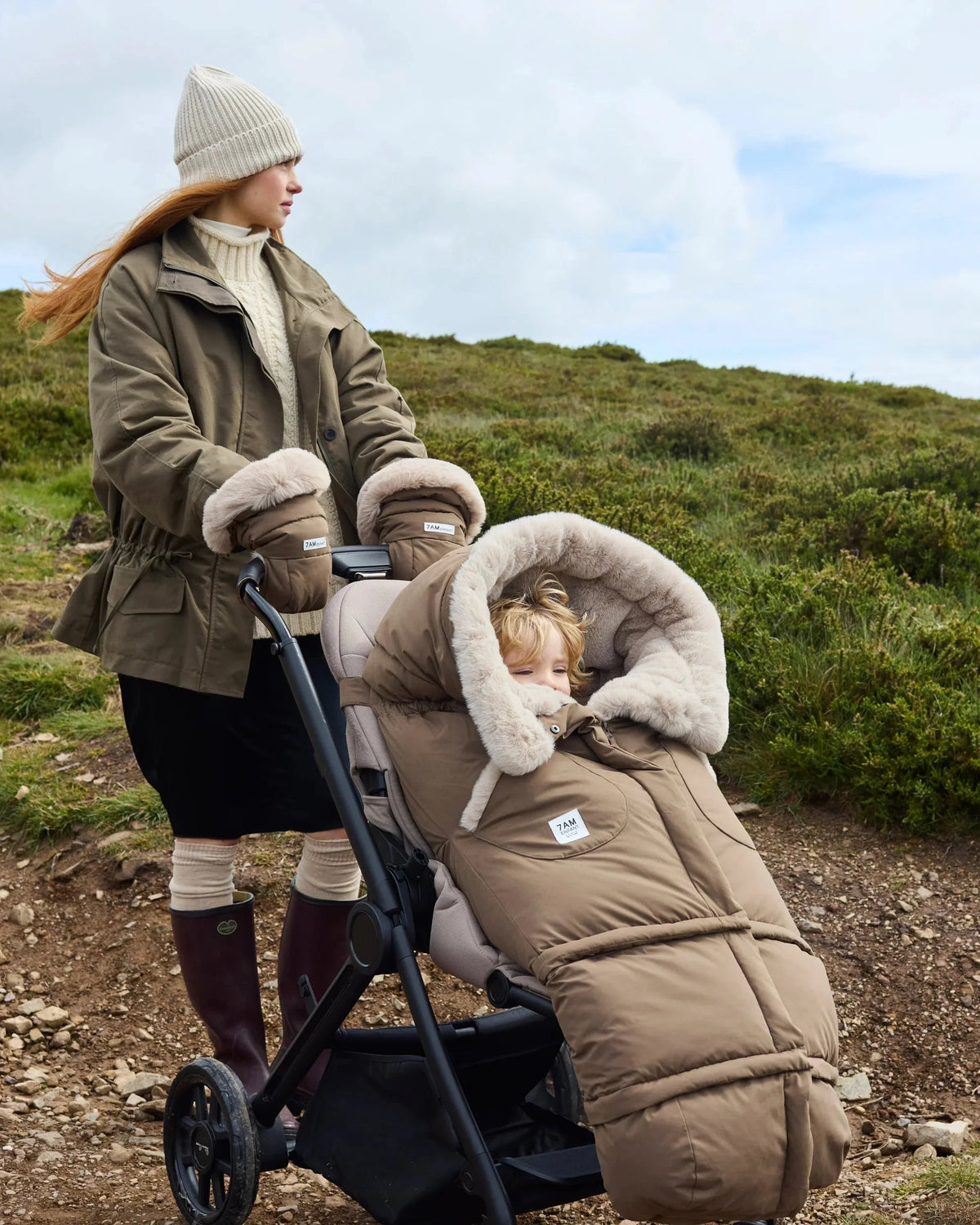 7AM Enfant Blanket 212 Evolution Footmuff - Moss Brown / Greige Faux Fur, 6M-4T - Image 13