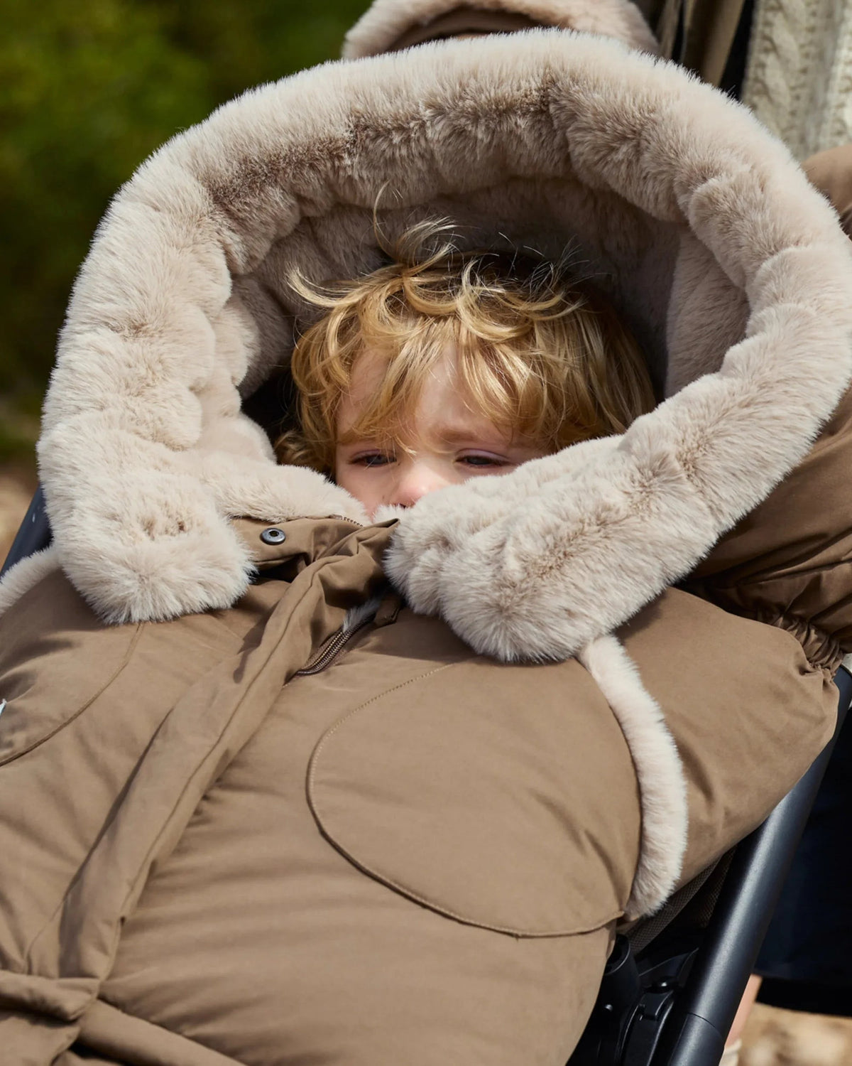 7AM Enfant Blanket 212 Evolution Footmuff - Moss Brown / Greige Faux Fur, 6M-4T - Image 14