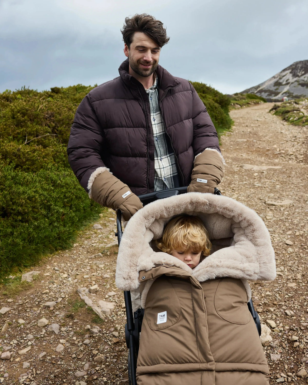 7AM Enfant Blanket 212 Evolution Footmuff - Moss Brown / Greige Faux Fur, 6M-4T - Image 17