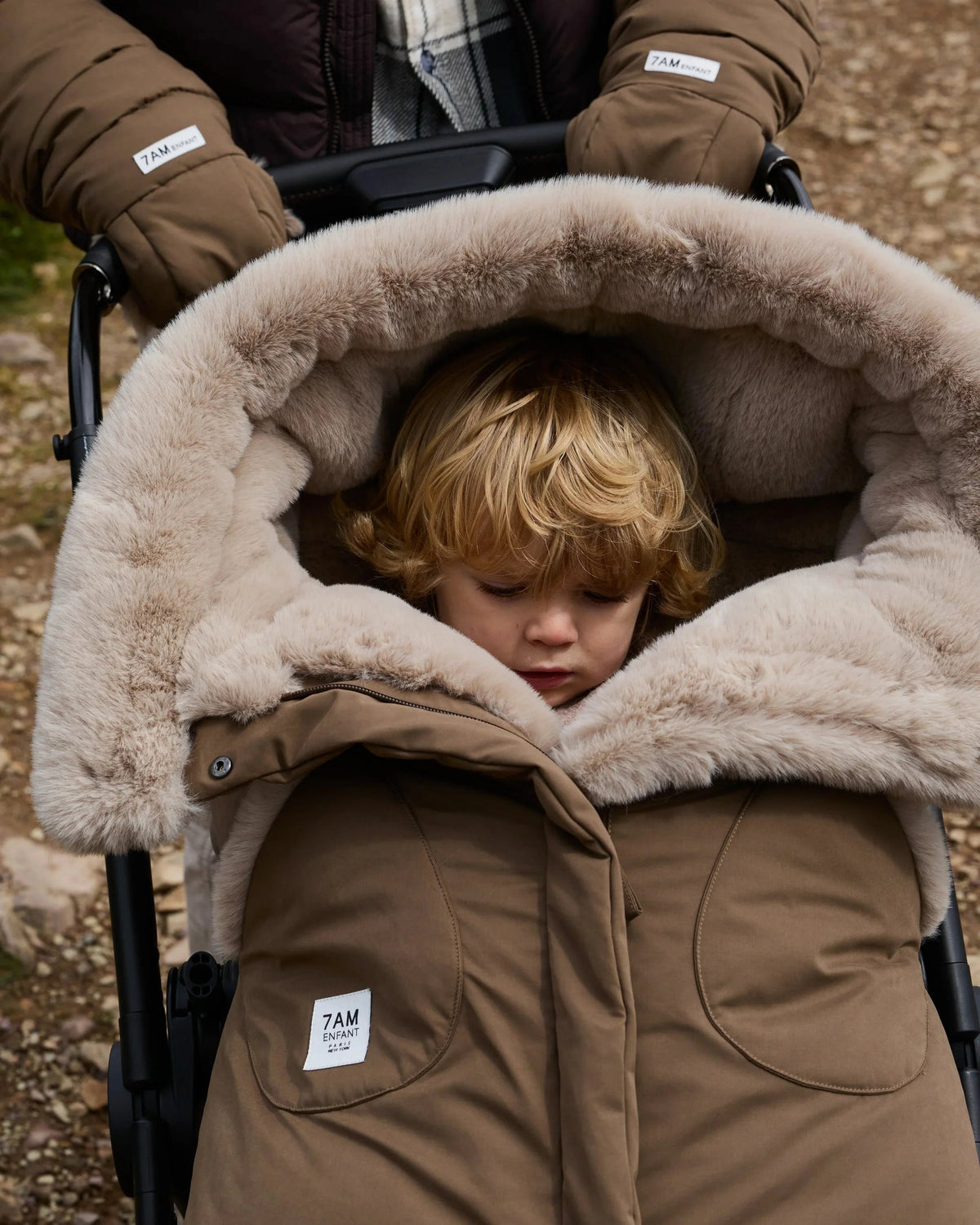 7AM Enfant Blanket 212 Evolution Footmuff - Moss Brown / Greige Faux Fur, 6M-4T - Image 18